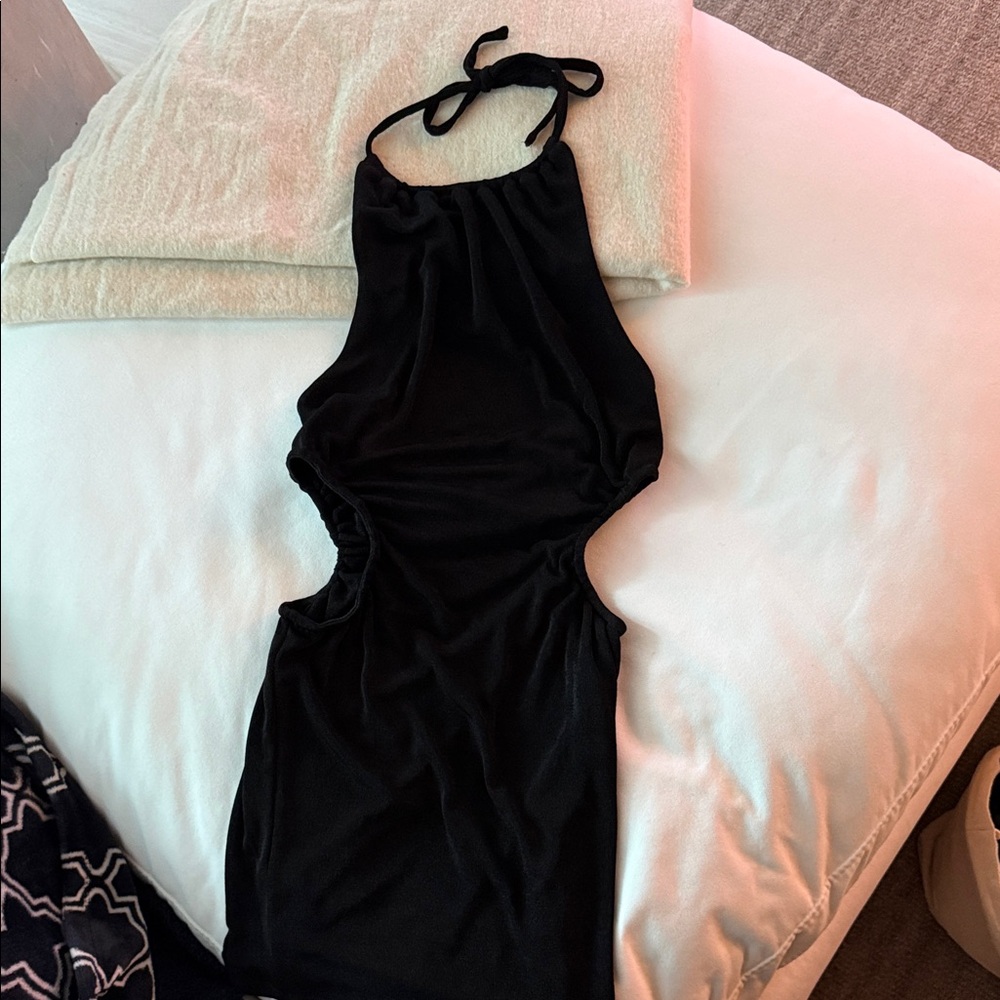 Elodie Black Halter Mini Dress